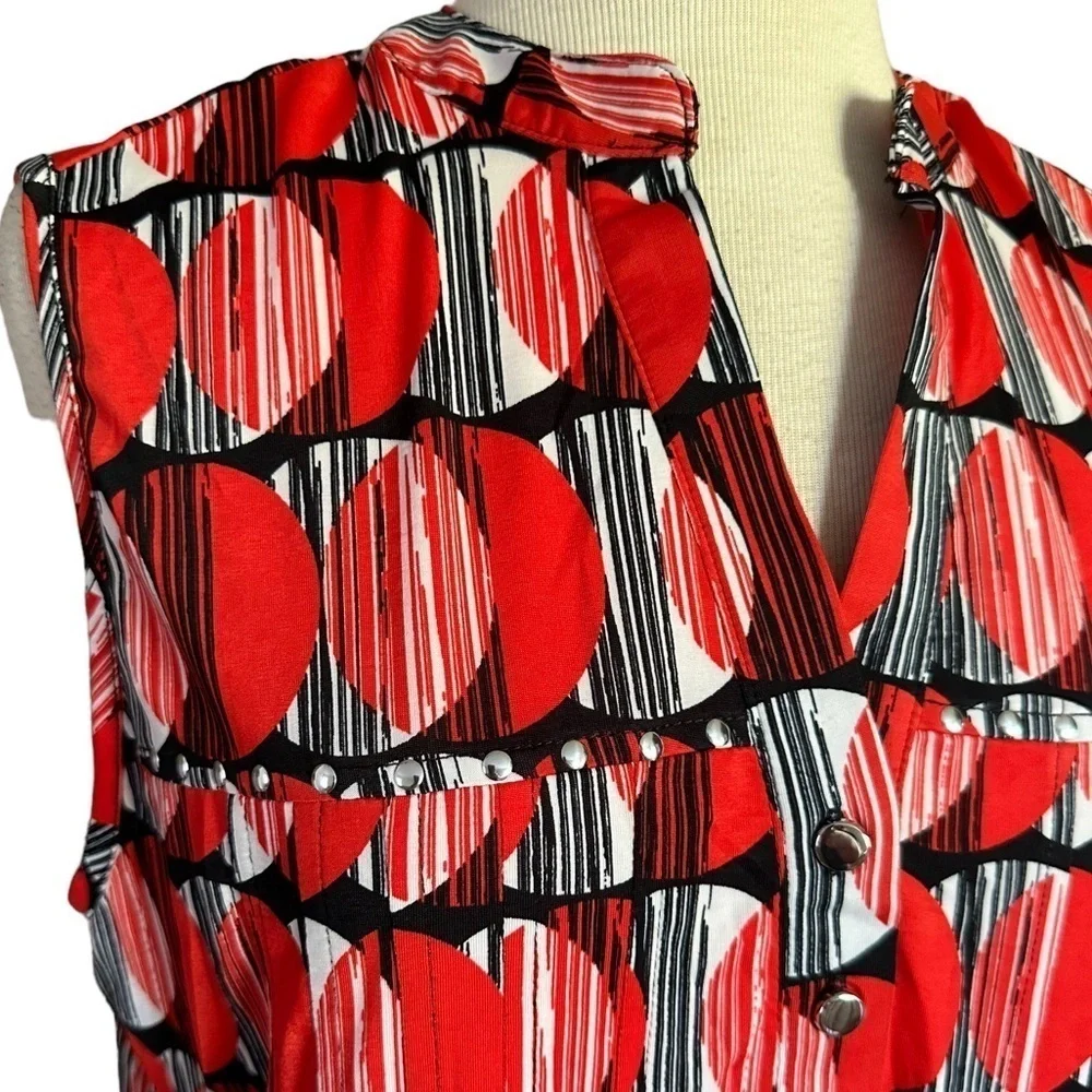 COCOMO 3X Red Black White Plus Size  sleeveless women's Blouse top tuni…